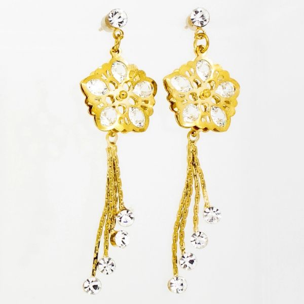 JEWELRY - EARRINGS - SCREW - ZIRCON - FLOWER Е846 - 1.8х6.3cm GOLD AND WHITE - PACKAGE 6 pairs