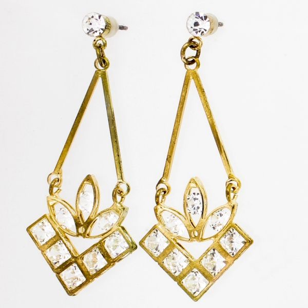 JEWELRY - EARRINGS - SCREW - ZIRCON - FLOWER Е850 - 2.0х5.0cm GOLD AND WHITE - 1 pair