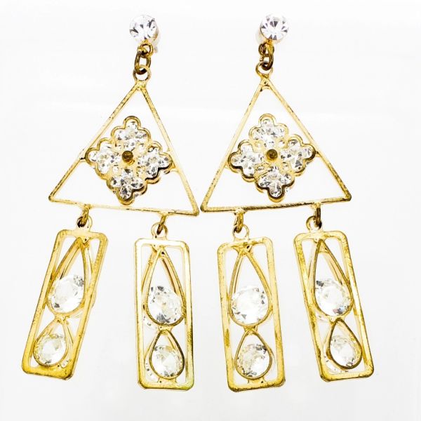 JEWELRY - EARRINGS - SCREW - ZIRCON - FLOWER Е851 - 2.4х6.0cm GOLD AND WHITE - 1 pair