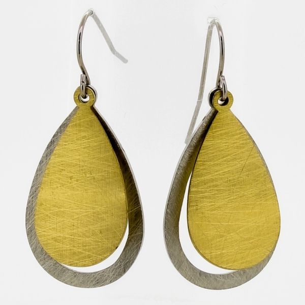 JEWELRY - EARRINGS - HOOK - STAINLESS STEEL - DROPS Е715 - 1.7х3.8cm NICKEL AND GOLD - 1 pair