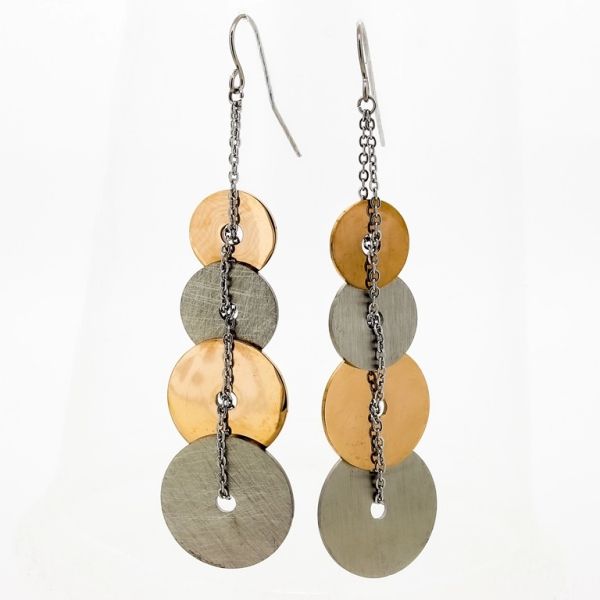 JEWELRY - EARRINGS - HOOK - STAINLESS STEEL - CIRCLES Е713 - 2.0х8.1cm NICKEL AND ROSE GOLD - 1 pair
