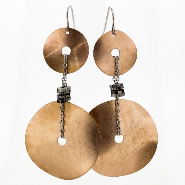 JEWELRY - EARRINGS - HOOK - STAINLESS STEEL - CIRCLES Е714 - 3.5х7.2cm NICKEL AND ROSE GOLD - 1 pair