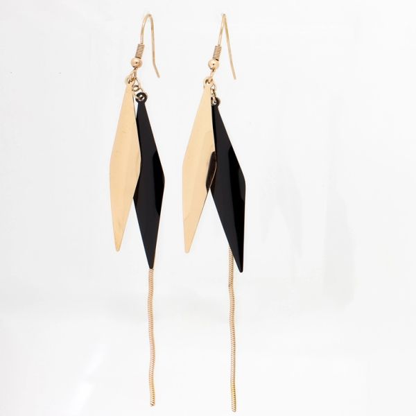 JEWELRY - EARRINGS - HOOK - STAINLESS STEEL - RHOMBS Е748 - 0.9х10.2cm ROSE GOLD AND BLACK - 1 pair