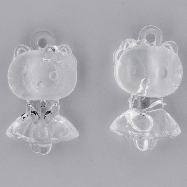 TRANSPARENT PLASTIC BEADS - KITTY 02 - 16x42x25mm WHITE V01 - 50g Hole-3.5mm (6pcs.)