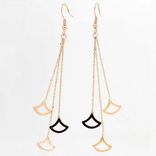 JEWELRY - EARRINGS - HOOK - STAINLESS STEEL - FIGURES Е784 - 1.2х9.1cm ROSE GOLD AND BLACK - PACKAGE 6 pairs