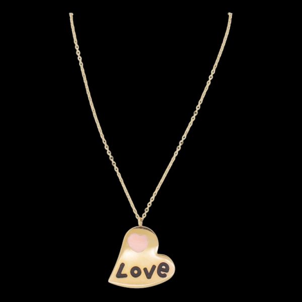  БИЖУТЕРИЯ - КОЛИЕ - МЕСИНГ - СЪРЦЕ LOVE K145 - 2.5х2.8см ЗЛАТИСТО РОЗОВО-ЧЕРНО-РОЗОВО - ПАКЕТ 6 бр. 