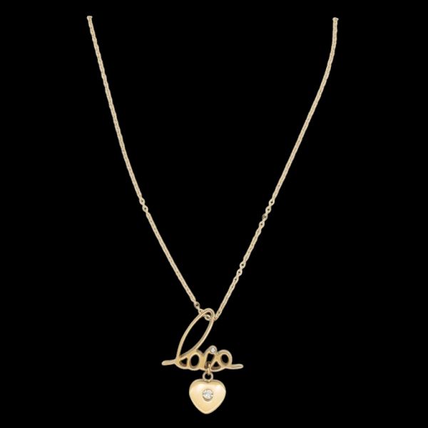  JEWELRY - NECKLACE - BRASS AND CRYSTALS - HEART LOVE K144 - 2.4x3.1cm GOLD AND WHITE - 1pc.
