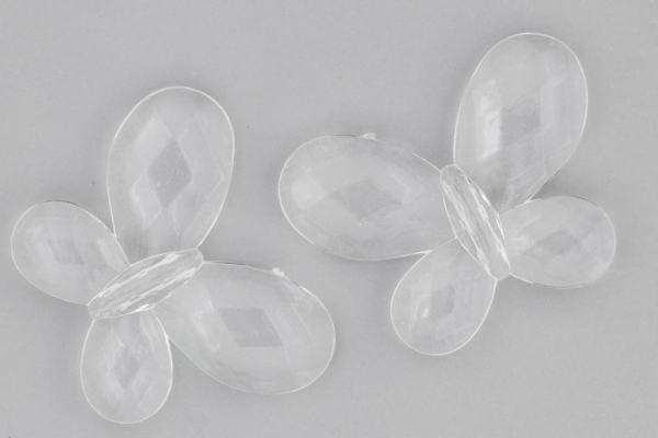 TRANSPARENT PLASTIC BEADS - BUTTERFLY 03 - FACETED 35x46x7mm WHITE V01 - 50g Hole-2.5mm (9pcs.)