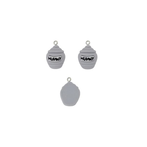 PLASTIC BEADS - RESIN 3D - PENDANT - POT WITH HONEY 01 - 16x24x9mm GRAY (LIGHT)-WHITE-BLACK - 2pcs. Hole-1.8mm 
