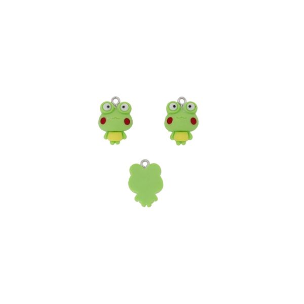 PLASTIC BEADS - RESIN 3D - PENDANT - FROG 04 - 14x20x6mm GREEN (LIGHT)-YELLOW-RED - PACKAGE 20pcs. Hole-1.8mm