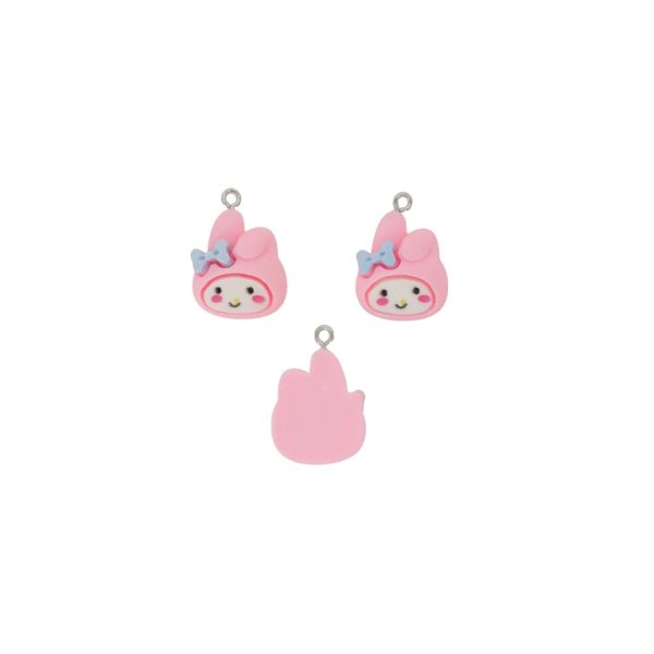 PLASTIC BEADS - RESIN 3D - PENDANT - RABBIT 24 WITH RIBBON - 18x24x7mm PINK-BLUE (LIGHT)-WHITE - PACKAGE 20pcs. Hole-1.8mm 