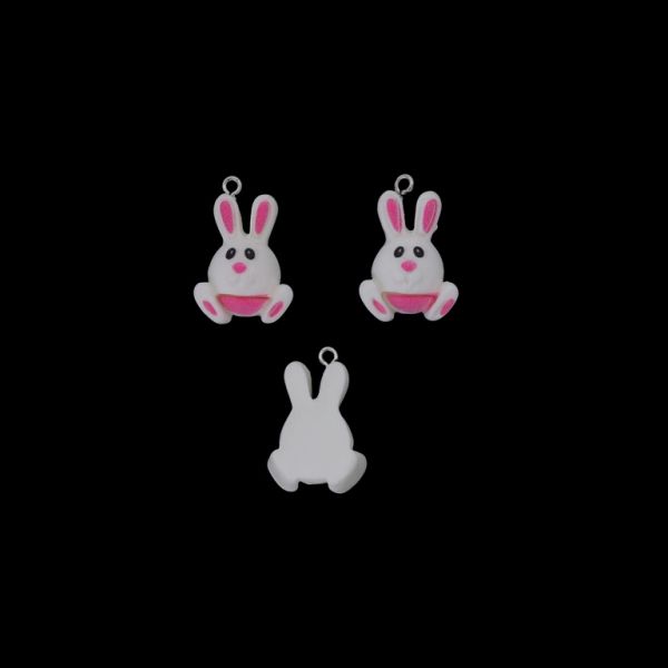 PLASTIC BEADS - RESIN 3D - PENDANT - RABBIT 27 - 18x26x8mm WHITE-PINK-BLACK - 2pcs. Hole-1.8mm 
