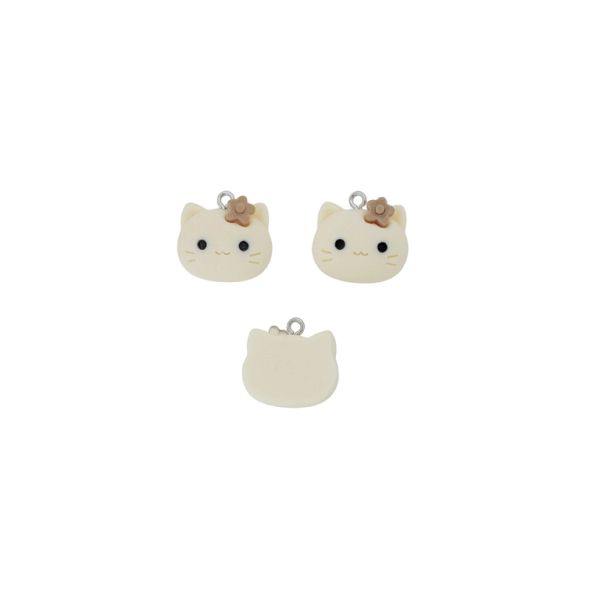 PLASTIC BEADS - RESIN 3D - PENDANT - KITTY 12 - 20x19x8mm ECRU-BROWN (LIGHT)-BLACK - 2pcs. Hole-1.8mm 