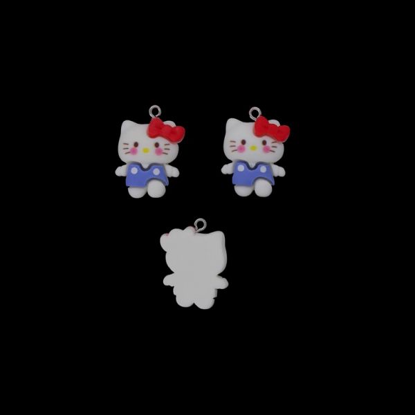 PLASTIC BEADS - RESIN 3D - PENDANT - KITTY 13 - 19x28x8mm WHITE-BLUE-RED - 2pcs. Hole-1.8mm 