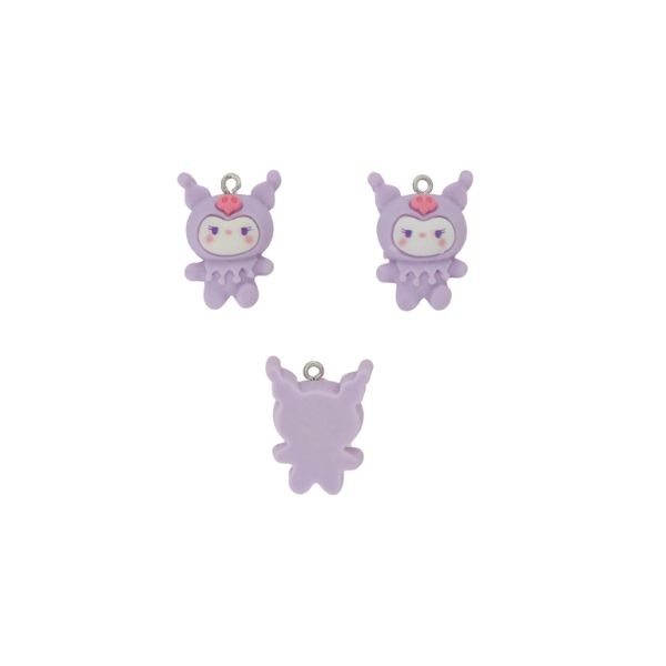 PLASTIC BEADS - RESIN 3D - PENDANT - CAT WITH SKULL 02 - 18x26x10mm PURPLE (LIGHT)-WHITE-PINK - 2pcs. Hole-1.8mm 