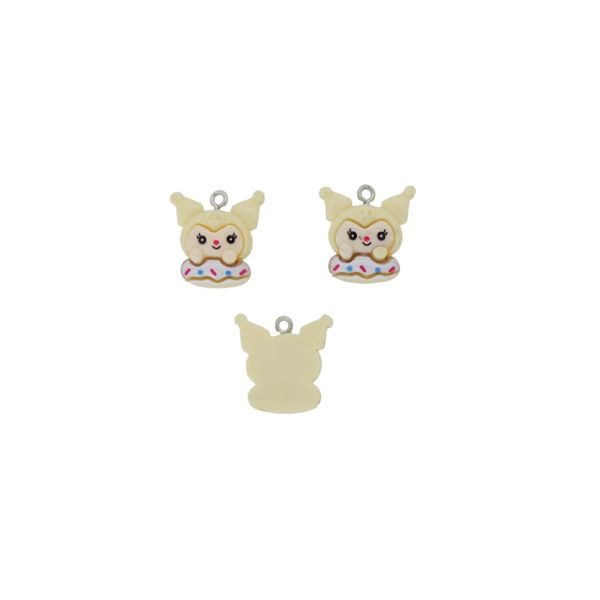 PLASTIC BEADS - RESIN 3D - PENDANT - CAT WITH SKULL 03 - 19x20x6mm YELLOW (LIGHT)-ECRU-BLACK - 2pcs. Hole-1.8mm 