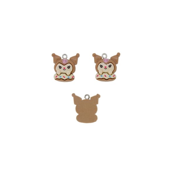 PLASTIC BEADS - RESIN 3D - PENDANT - CAT WITH SKULL 03 - 19x20x6mm BROWN (LIGHT)-ECRU-PINK (LIGHT) - 2pcs. Hole-1.8mm 