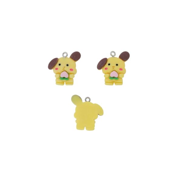 PLASTIC BEADS - RESIN 3D - PENDANT - DOG 08 WITH FLOWER - 23x23x7mm YELLOW-BROWN-PINK (LIGHT) - PACKAGE 20pcs. Hole-1.8mm 