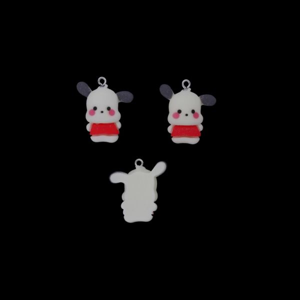 PLASTIC BEADS - RESIN 3D - PENDANT - DOG 11 - 23x26x8mm WHITE-RED-BLACK - PACKAGE 20pcs. Hole-1.8mm 