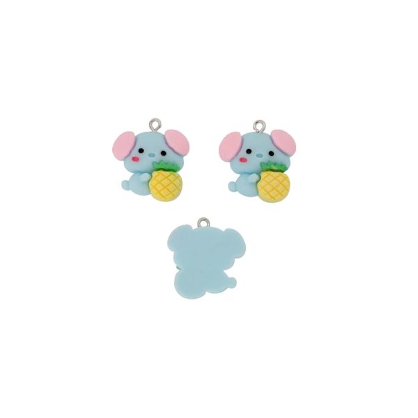 PLASTIC BEADS - RESIN 3D - PENDANT - DOG 12 WITH PINEAPPLE - 23x24x6mm BLUE (LIGHT)-PINK (LIGHT)-YELLOW - PACKAGE 20pcs. Hole-1.8mm 