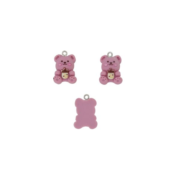 PLASTIC BEADS - RESIN 3D - PENDANT - BEAR 40 - 16x23x6mm ROSE DUST-BROWN-ECRU - 2pcs. Hole-1.8mm