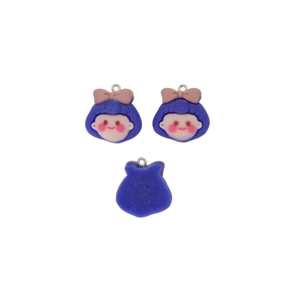 PLASTIC BEADS - RESIN 3D - PENDANT - GIRL 32 - 24x23x8mm PINK (LIGHT)-BLUE (DARK)-PINK (DARK) - 2pcs. Hole-1.8mm 