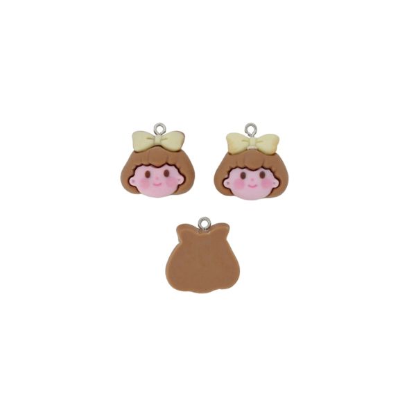 PLASTIC BEADS - RESIN 3D - PENDANT - GIRL 33 - 22x22x8mm BROWN (LIGHT)-PINK (LIGHT)-ECRU - 2pcs. Hole-1.8mm 