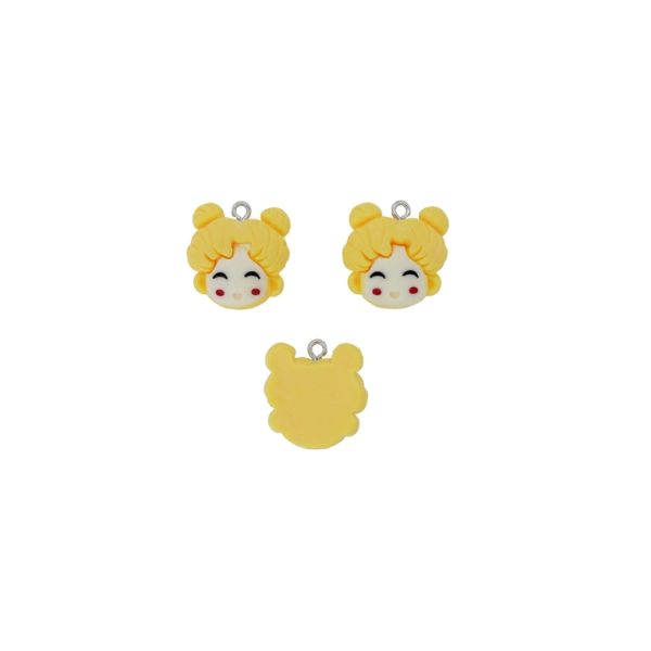PLASTIC BEADS - RESIN 3D - PENDANT - GIRL 34 - 20x21x8mm YELLOW-ECRU-RED - PACKAGE 20pcs. Hole-1.8mm 