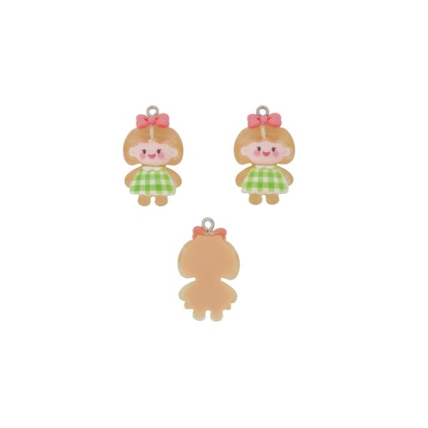 PLASTIC BEADS - RESIN 3D - PENDANT - GIRL 36 - 18x30x7mm GREEN (LIGHT)-WHITE-PINK (LIGHT) - 2pcs. Hole-1.8mm 