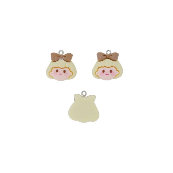 PLASTIC BEADS - RESIN 3D - PENDANT - GIRL 37 - 22x22x7mm YELLOW (LIGHT)-PINK (LIGHT)-BROWN (LIGHT) - 2pcs. Hole-1.8mm 