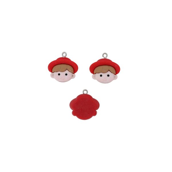 PLASTIC BEADS - RESIN 3D - PENDANT - BOY 04 - 22x22x8mm RED-BROWN (LIGHT)-PINK (LIGHT) - PACKAGE 20pcs. Hole-1.8mm 