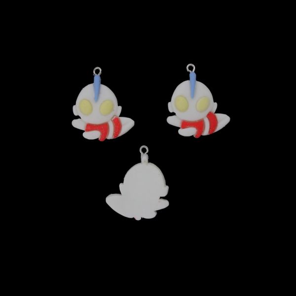 PLASTIC BEADS - RESIN 3D - PENDANT - ULTRAMAN 07 - 26x30x7mm WHITE-RED (LIGHT)-BLUE (LIGHT) - 2pcs. Hole-1.8mm