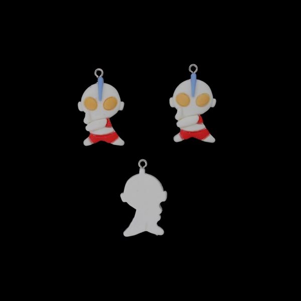 PLASTIC BEADS - RESIN 3D - PENDANT - ULTRAMAN 08 - 20x30x6mm WHITE-RED (LIGHT)-YELLOW - PACKAGE 20pcs. Hole-1.8mm