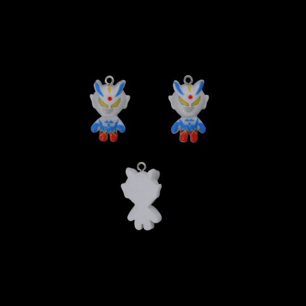 PLASTIC BEADS - RESIN 3D - PENDANT - ULTRAMAN 13 - 16x26x9mm WHITE-BLUE-RED (LIGHT) - 2pcs. Hole-1.8mm