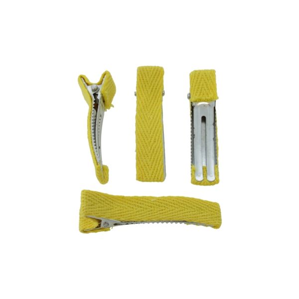 METAL ELEMENTS - CROCODILE DUCKBILL HAIR CLIP WITH TEETH 03 - METAL AND TEXTILE - 48x10x13mm NICKEL COLOR AND YELLOW - 5pcs.