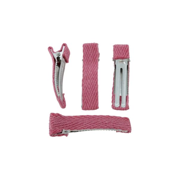 METAL ELEMENTS - CROCODILE DUCKBILL HAIR CLIP WITH TEETH 03 - METAL AND TEXTILE - 48x10x13mm NICKEL COLOR AND CORAL - PACKAGE 50pcs.