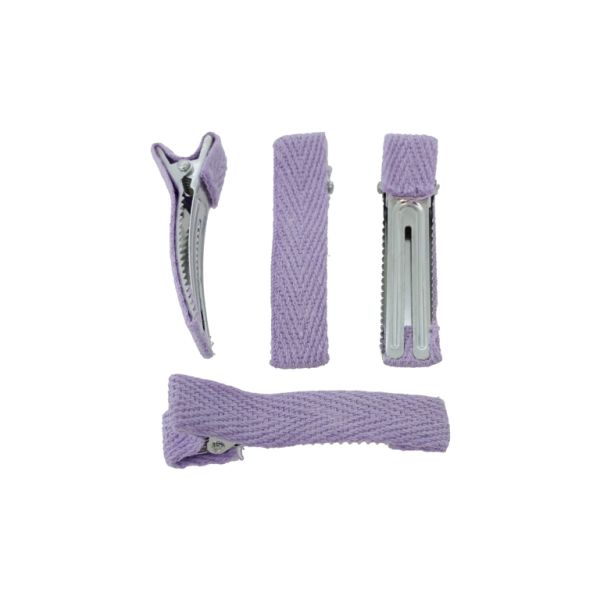 METAL ELEMENTS - CROCODILE DUCKBILL HAIR CLIP WITH TEETH 03 - METAL AND TEXTILE - 48x10x13mm NICKEL COLOR AND PURPLE - PACKAGE 50pcs.