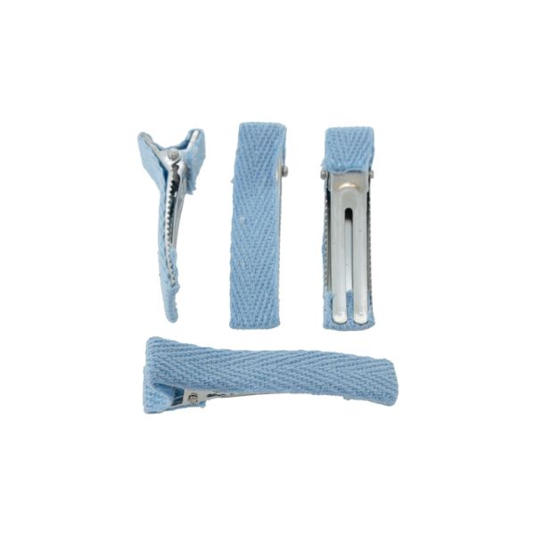 METAL ELEMENTS - CROCODILE DUCKBILL HAIR CLIP WITH TEETH 03 - METAL AND TEXTILE - 48x10x13mm NICKEL COLOR AND BLUE - PACKAGE 50pcs.