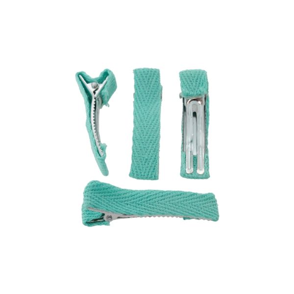 METAL ELEMENTS - CROCODILE DUCKBILL HAIR CLIP WITH TEETH 03 - METAL AND TEXTILE - 48x10x13mm NICKEL COLOR AND TURQUOISE (LIGHT) - PACKAGE 50pcs.