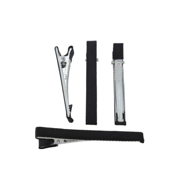 METAL ELEMENTS - CROCODILE DUCKBILL HAIR CLIP WITH TEETH 05 - METAL AND SATIN - 60x6x13mm NICKEL COLOR AND BLACK 006 - 5pcs.