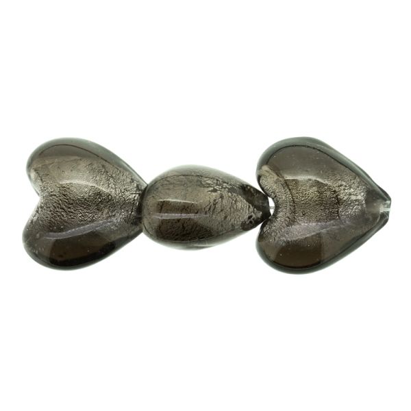 GLASS BEADS - MURANO STYLE - HEART 02 WITH SILVER FILLING - 20х20х13mm GRAY (DARK) - 12pcs. Hole:1.5mm