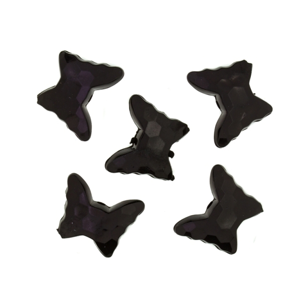 TRANSPARENT PLASTIC BEADS - BUTTERFLY 04 - FACETED 13x15x6mm BLACK V72 - 50g Hole-1.8mm (89pcs.)