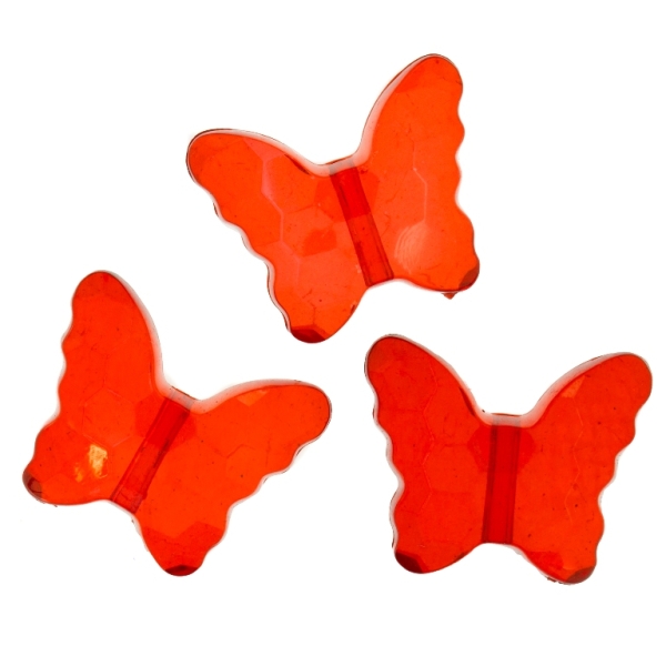 TRANSPARENT PLASTIC BEADS - BUTTERFLY 04 - FACETED 18x22x8mm RED V12 - 50g Hole-2.5mm (27pcs.)