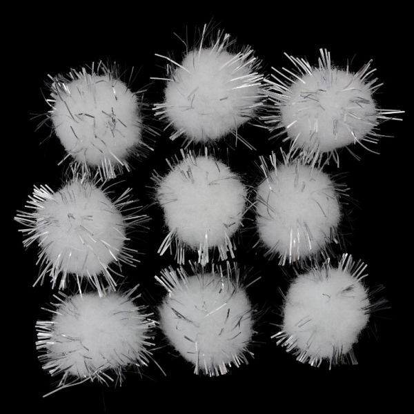 ТЕКСТИЛНИ МЪНИСТА - ПОМПОН ПОЛИЕСТЕРЕН С ЛАМЕ - 18мм БЯЛО 31 - ПАКЕТ 200 бр.