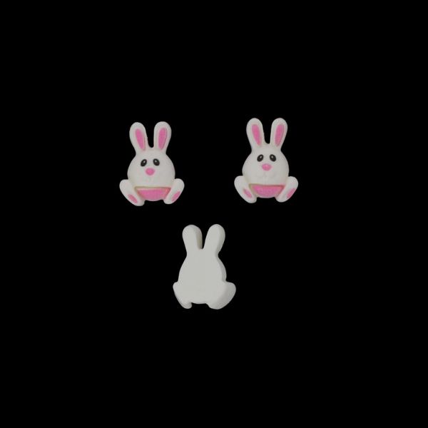 ПЛАСТМАСОВИ МЪНИСТА - РЕЗИН 3D - ЗА ЗАЛЕПВАНЕ - ЗАЕК 27 - 18х26х8мм БЯЛО-РОЗОВО-ЧЕРНО - ПАКЕТ 30 бр.