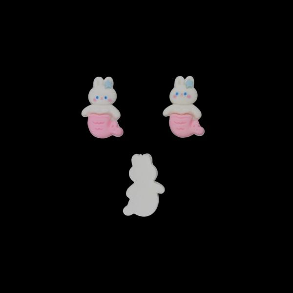 ПЛАСТМАСОВИ МЪНИСТА - РЕЗИН 3D - ЗА ЗАЛЕПВАНЕ - ЗАЕК 28 РУСАЛКА - 18х28х7мм БЯЛО-РОЗОВО СВ.-СИНЬО СВ. - ПАКЕТ 30 бр.