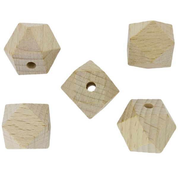 WOODEN FIGURES - POLYHEDRON 01 - 20x20mm NATURAL - PACKAGE 20pcs. Hole-4.0mm