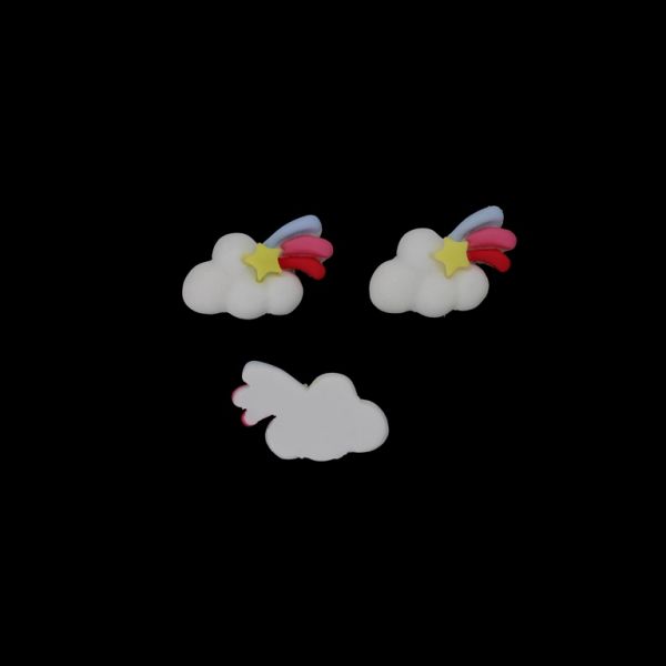 ПЛАСТМАСОВИ МЪНИСТА - РЕЗИН 3D - ЗА ЗАЛЕПВАНЕ - ЗВЕЗДА ПАДАЩА 02 С ОБЛАК - 28х18х8мм БЯЛО-ЖЪЛТО-РОЗОВО-СИНЬО - ПАКЕТ 30 бр. 