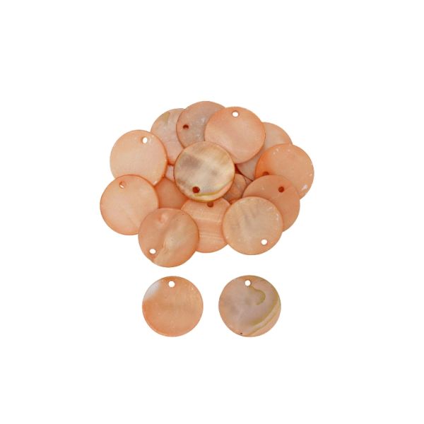 MOTHER OF PEARL BEADS - PENDANT - CIRCLE 01 - 22x1.7mm CORAL (LIGHT) - PACKAGE 100pcs. Hole-2.0mm 