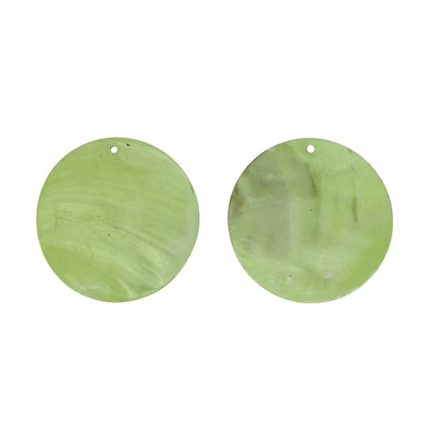 MOTHER OF PEARL BEADS - PENDANT - CIRCLE 01 - 60x2.4mm GREEN (LIGHT) - PACKAGE 10pcs. Hole-2.4mm 